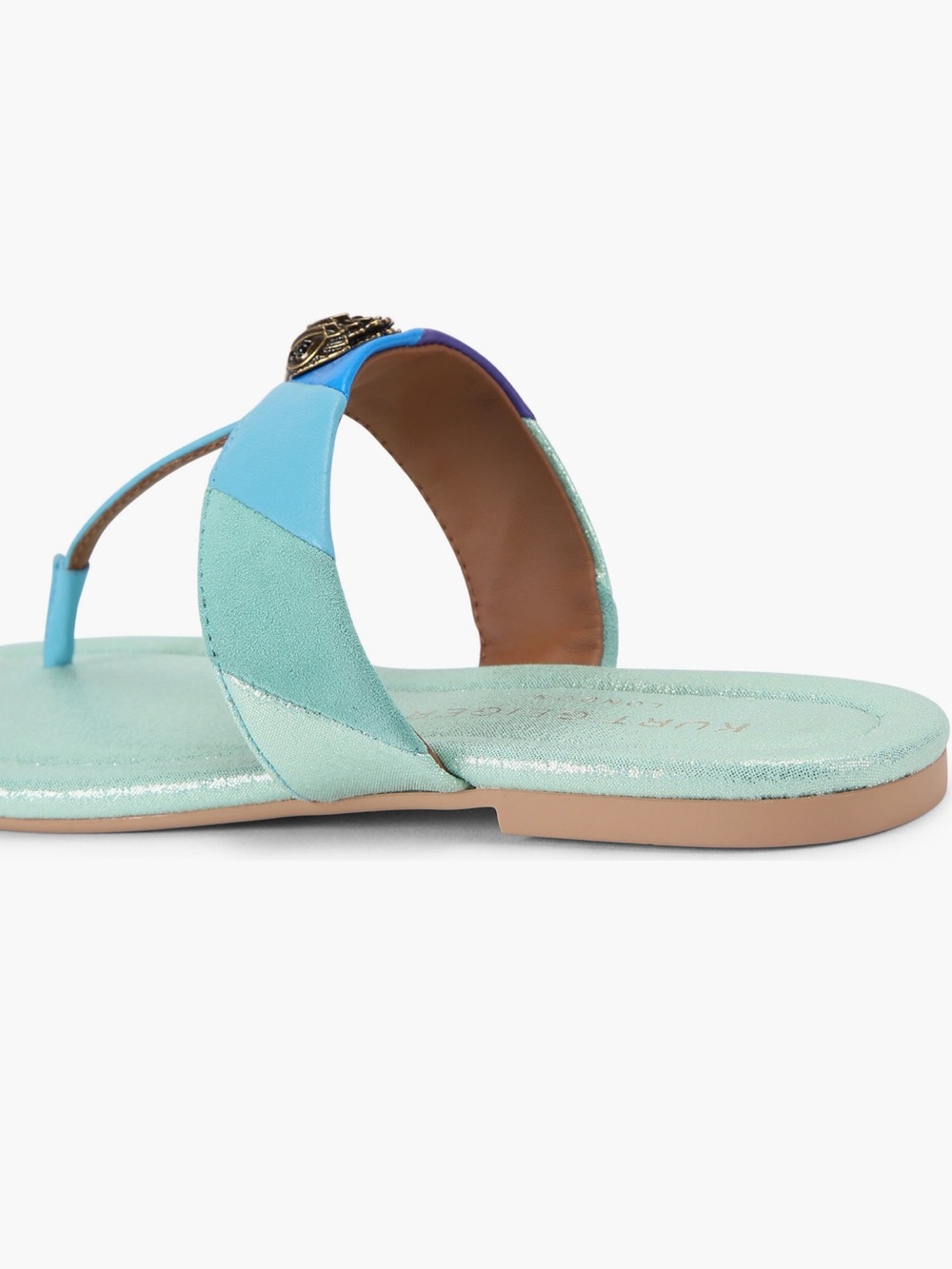 New Kurt Geiger leather Mint Metallic T-Strap Sandals with Blue & Purple Straps - Picture 3 of 4